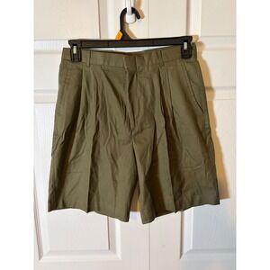 Hubbard Famous Easy Fit Slacks Men Pleated Short Olive Green Twill Vintage Style